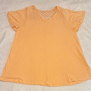 👚 EUC Lane Bryant Crochet Back Tee – Women’s 14/16 – Orange Short Sleeve Top
